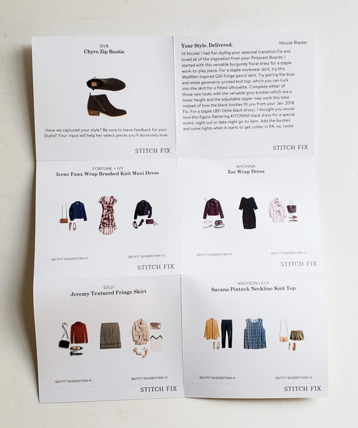 Stitch Fix Plus August 2019 - Handy Sheet