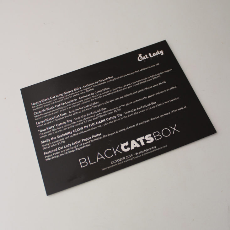 Cat Lady Box October 2019 Booklet Back