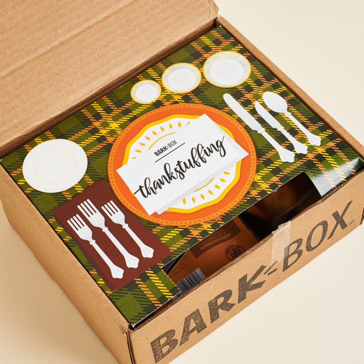 open box with thanksgiving packaging inside