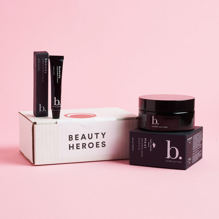 2 Beneath Your Mask products with Beauty Heroes box