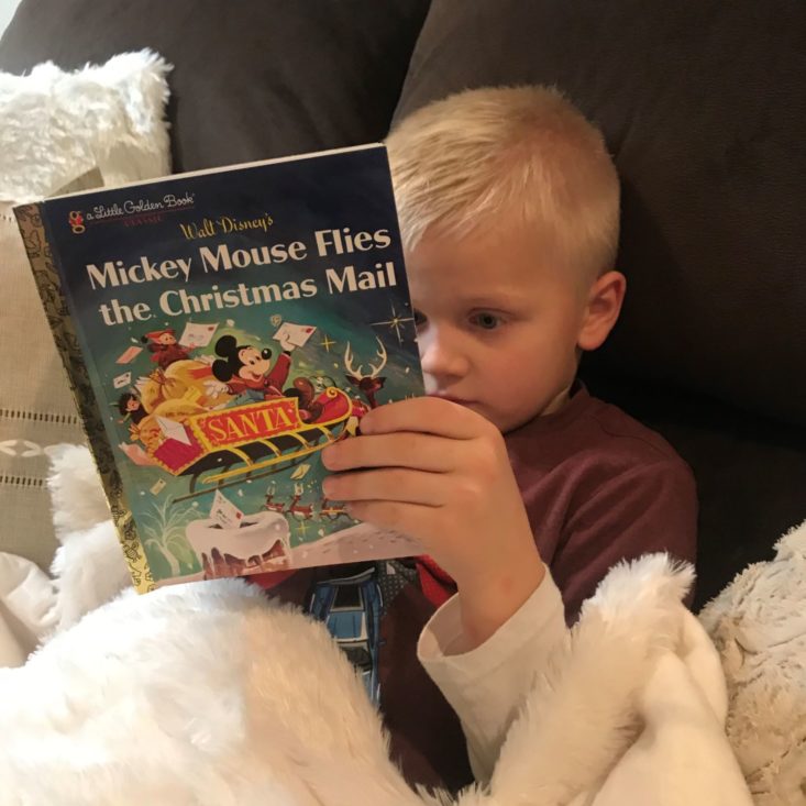 Disney Bedtime Box November 2019 Hank reading Mickey book