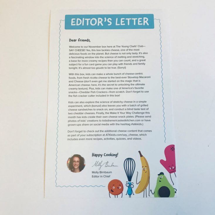Young Chef's Club November 2019 letter